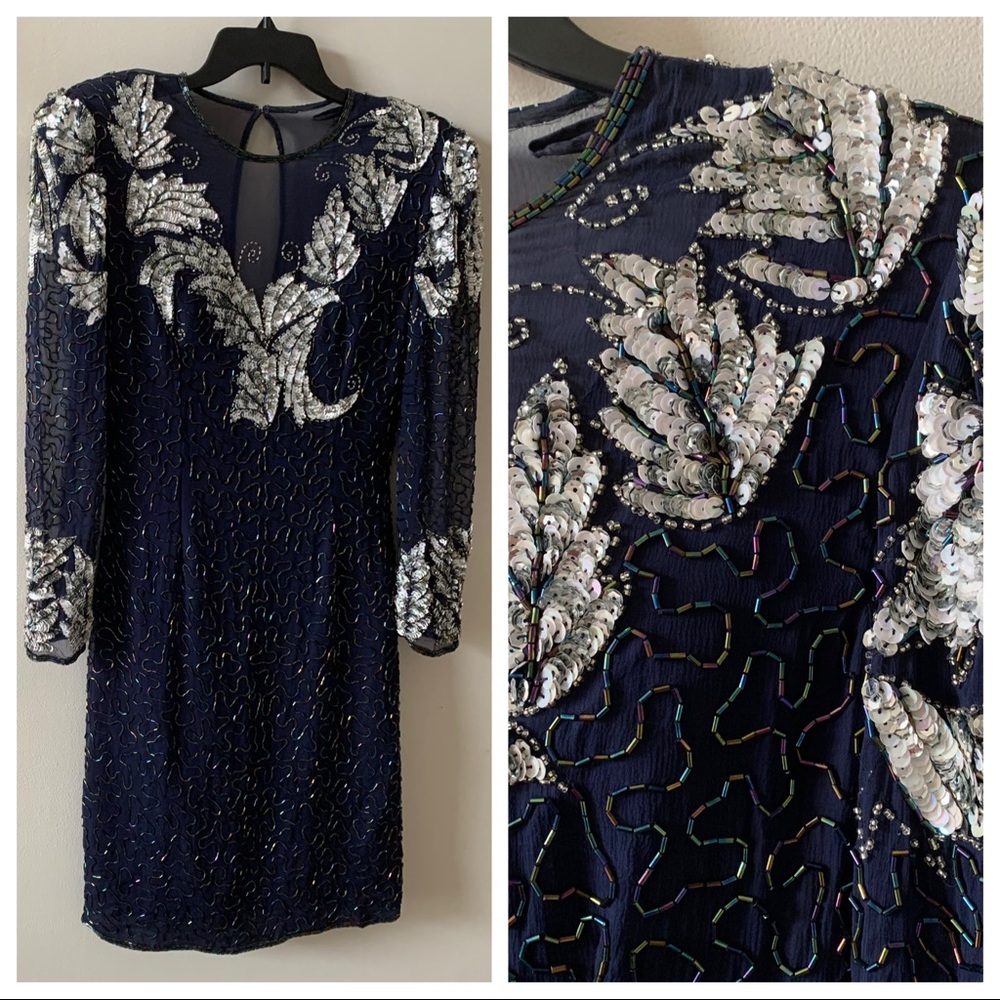 Vintage 80s scala navy sequin trophy dress (ff)